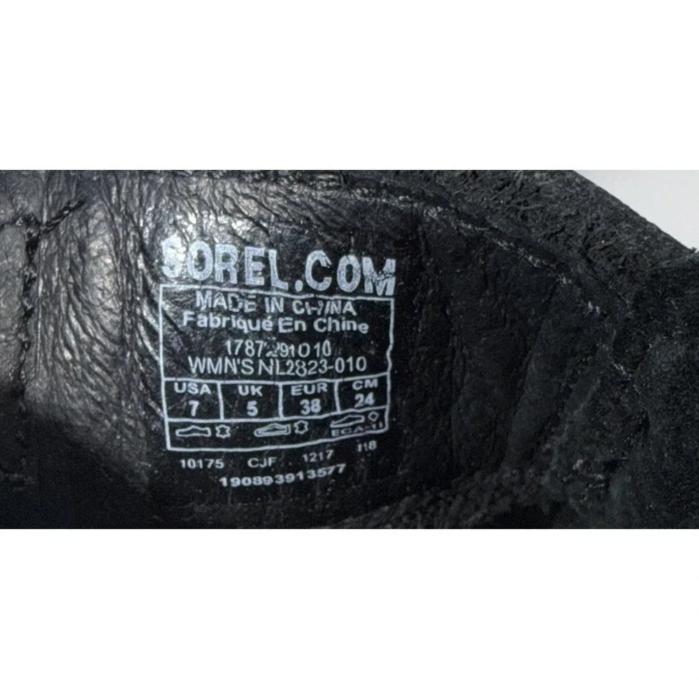 Sorel Joanie Black Leather Ankle Lace Up Wedge Heels Sandals Women's‎ Size 9